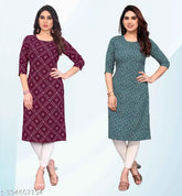 Graceful Bandhani Crepe Sleeve Printed Kurtis Set (2-Pack), Indian fashion wear for women